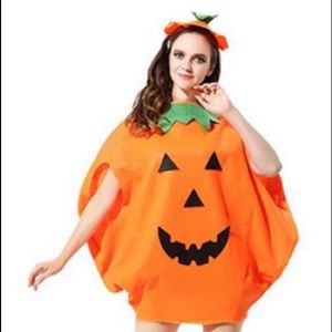 Adult pumpkin costume. Velcro closure, stem hat. Add some tights, you’re ready.